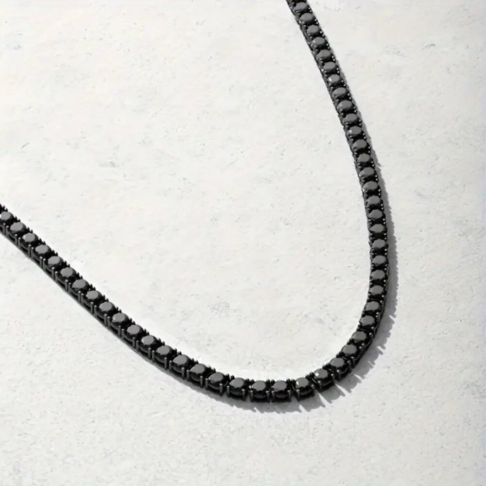 2ct Black Diamond Mens Platinum Silver Tennis Necklace 18 20 24 Inch Jewelry - Picture 7 of 9